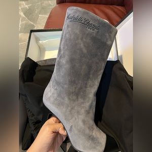 BRAND NEW AUTHENTIC Grey And Black Calfskin Gabrielle Chanel Boots Size 38